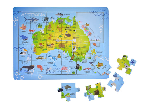 24 Pc Jigsaw Puzzle Australian Map Aussie Animal And Landmark
