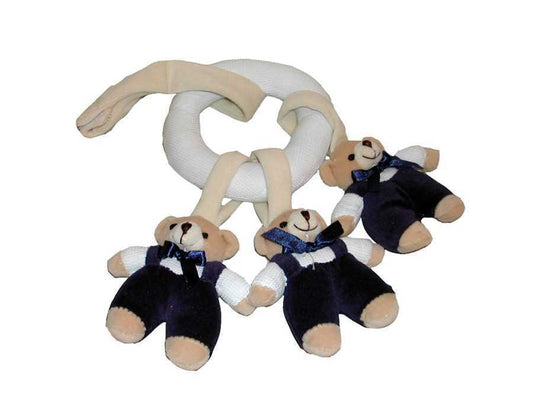 Kaper Kidz 3 Bear plush pram ring toy with soft attachment for childrens play.