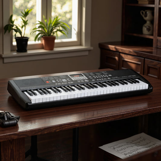Costway 61 Keys Beginners Piano Keyboard with Adjustable Stand and Stool-Black