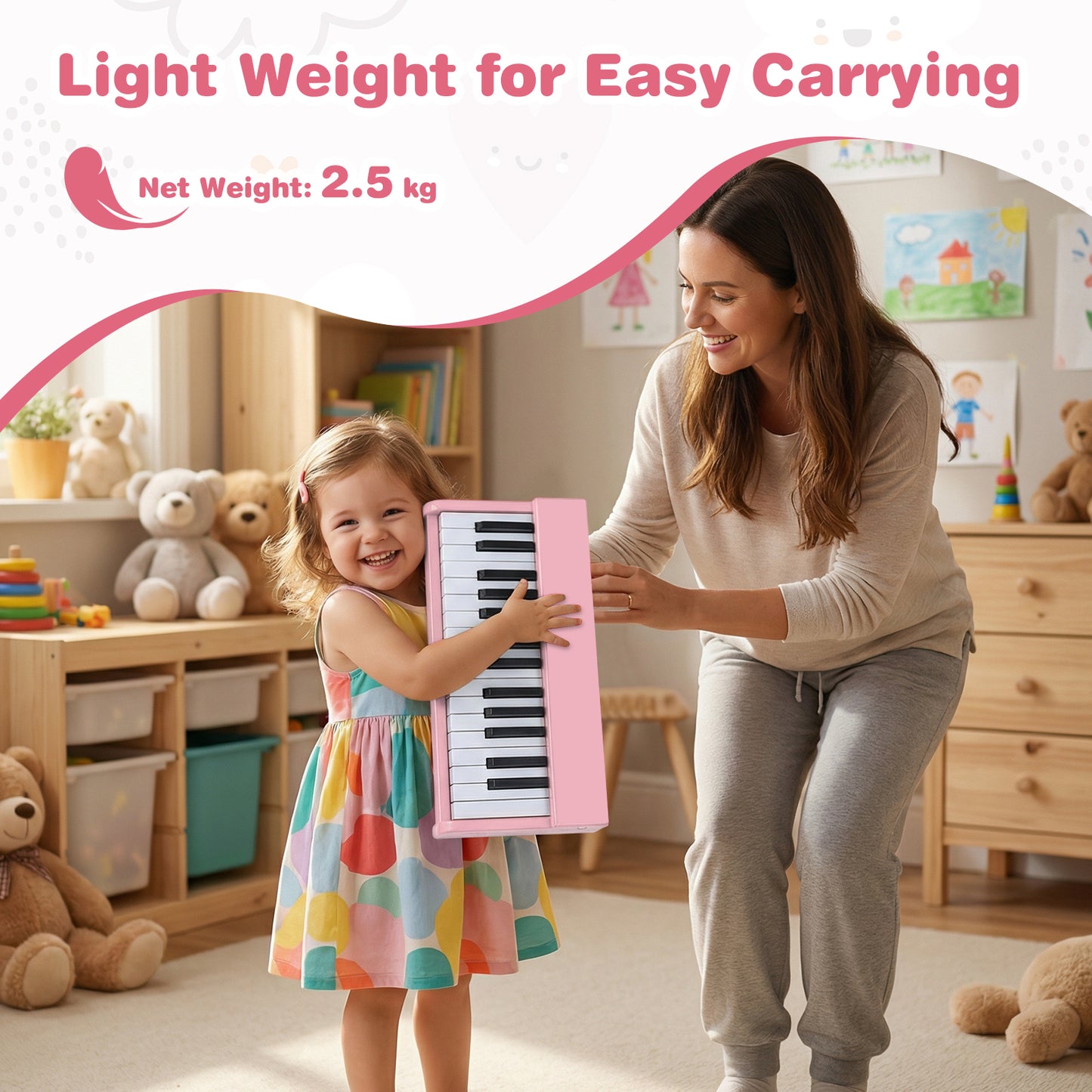 30 Key Mini Digital Piano | Removable Music Stand | Pink