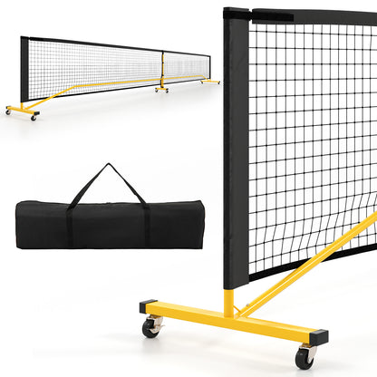 6.75m Black Yellow Portable Pickleball Net | 6 Lockable Wheels