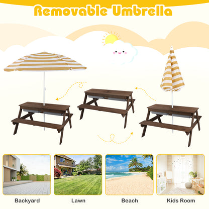 3 In 1 Kids Picnic Table | Water Sand Play | Adjustable Umbrella