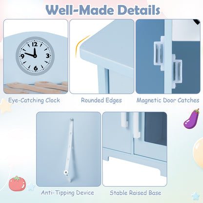 Blue Wooden Play Kitchen | Light-Up Range Hood & Sound Effects