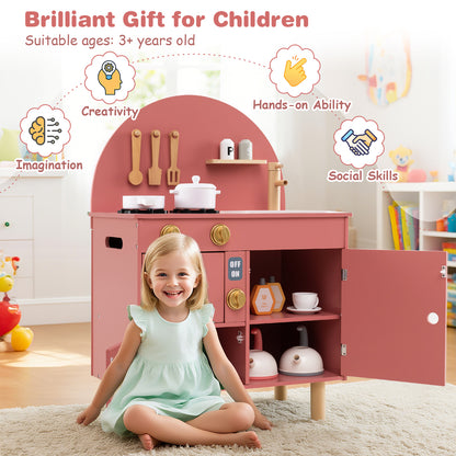 Pink Wooden Play Kitchen Set | Stoves Knobs Sink & Faucet