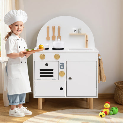 Costway Play Kitchen for Kids Wooden Kitchen Playset with Stoves Faucet-White