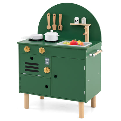 Green Wooden Play Kitchen Set | Stoves Faucet & Clicking Knobs