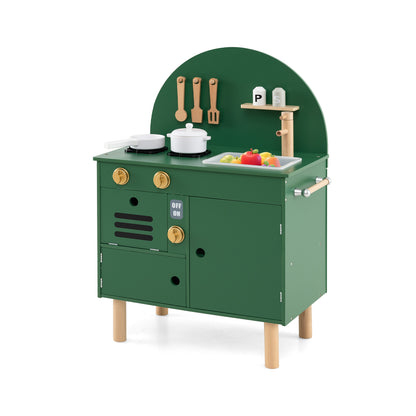 Green Wooden Play Kitchen Set | Stoves Faucet & Clicking Knobs