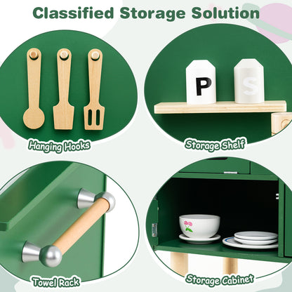 Green Wooden Play Kitchen Set | Stoves Faucet & Clicking Knobs