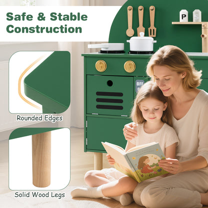 Green Wooden Play Kitchen Set | Stoves Faucet & Clicking Knobs