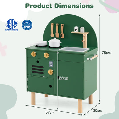 Green Wooden Play Kitchen Set | Stoves Faucet & Clicking Knobs