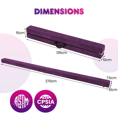 Purple Portable Gymnastic Balance Beam | Anti-Slip Foldable