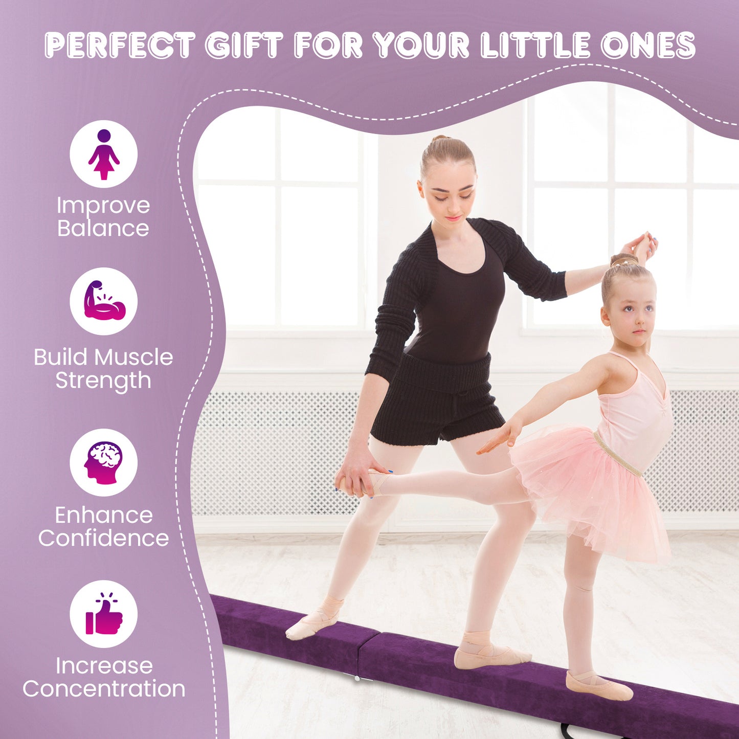 Purple Portable Gymnastic Balance Beam | Anti-Slip Foldable