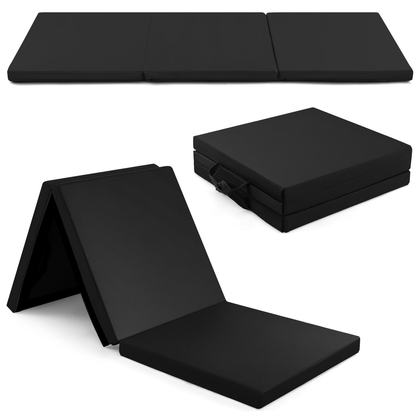 180 x 60cm 3 Fold Exercise Mat With Handles | Black EPE Filler