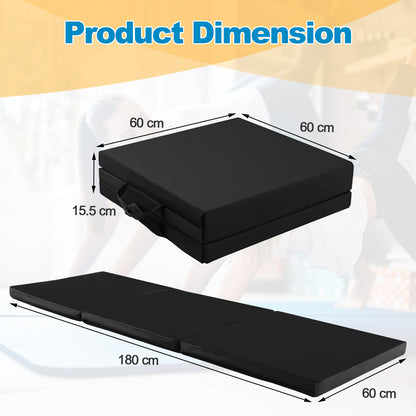 180 x 60cm 3 Fold Exercise Mat With Handles | Black EPE Filler