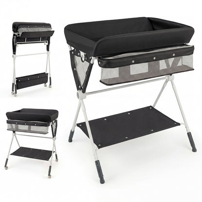 Black Portable Baby Changing Table | Foldable With Storage & Wheels
