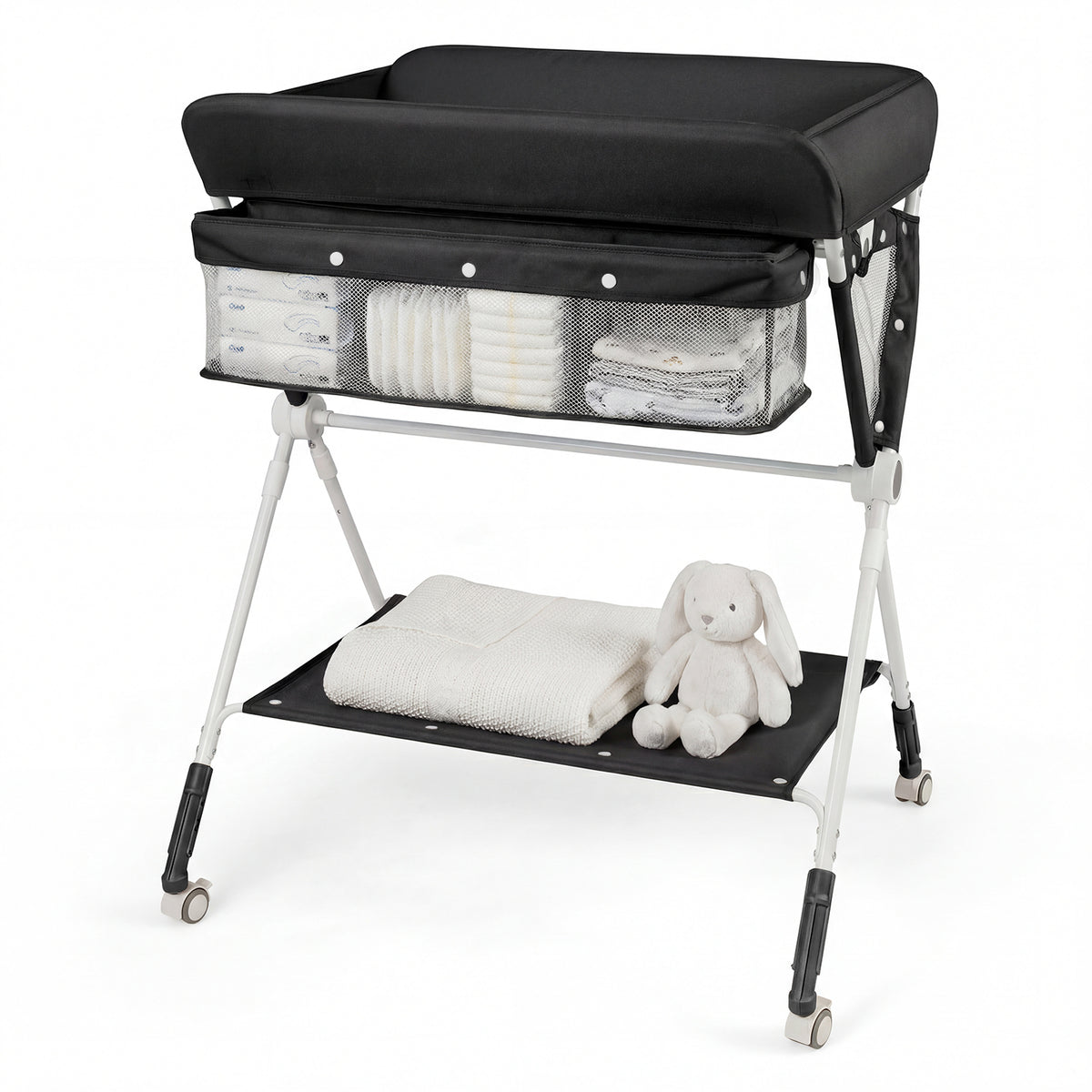 Black Portable Baby Changing Table | Foldable With Storage & Wheels