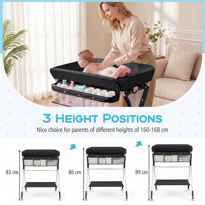 Black Portable Baby Changing Table | Foldable With Storage & Wheels