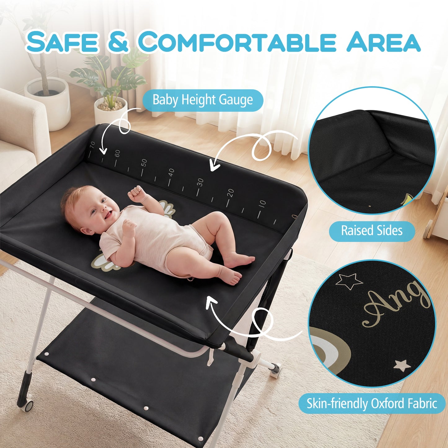 Black Portable Baby Changing Table | Foldable With Storage & Wheels