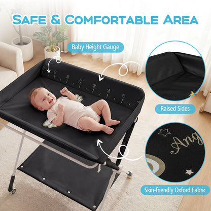 Black Portable Baby Changing Table | Foldable With Storage & Wheels