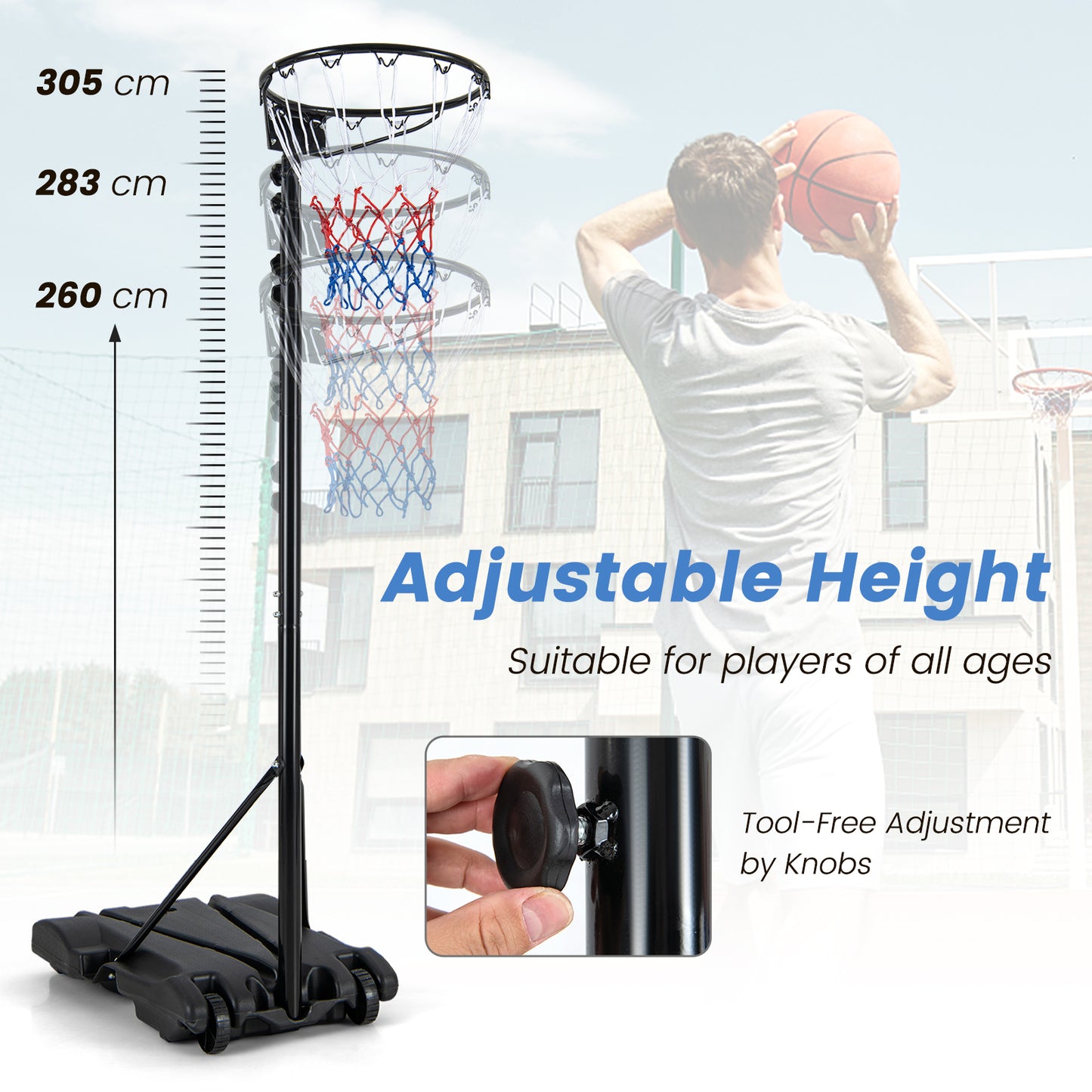 Black Basketball Hoop Stand | Adjustable Height & Fillable Base