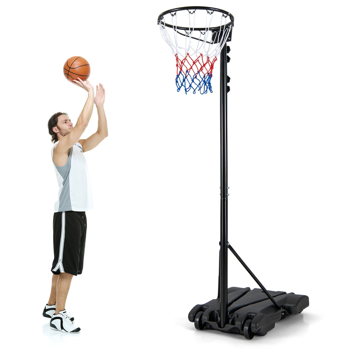 Black Basketball Hoop Stand | Adjustable Height & Fillable Base