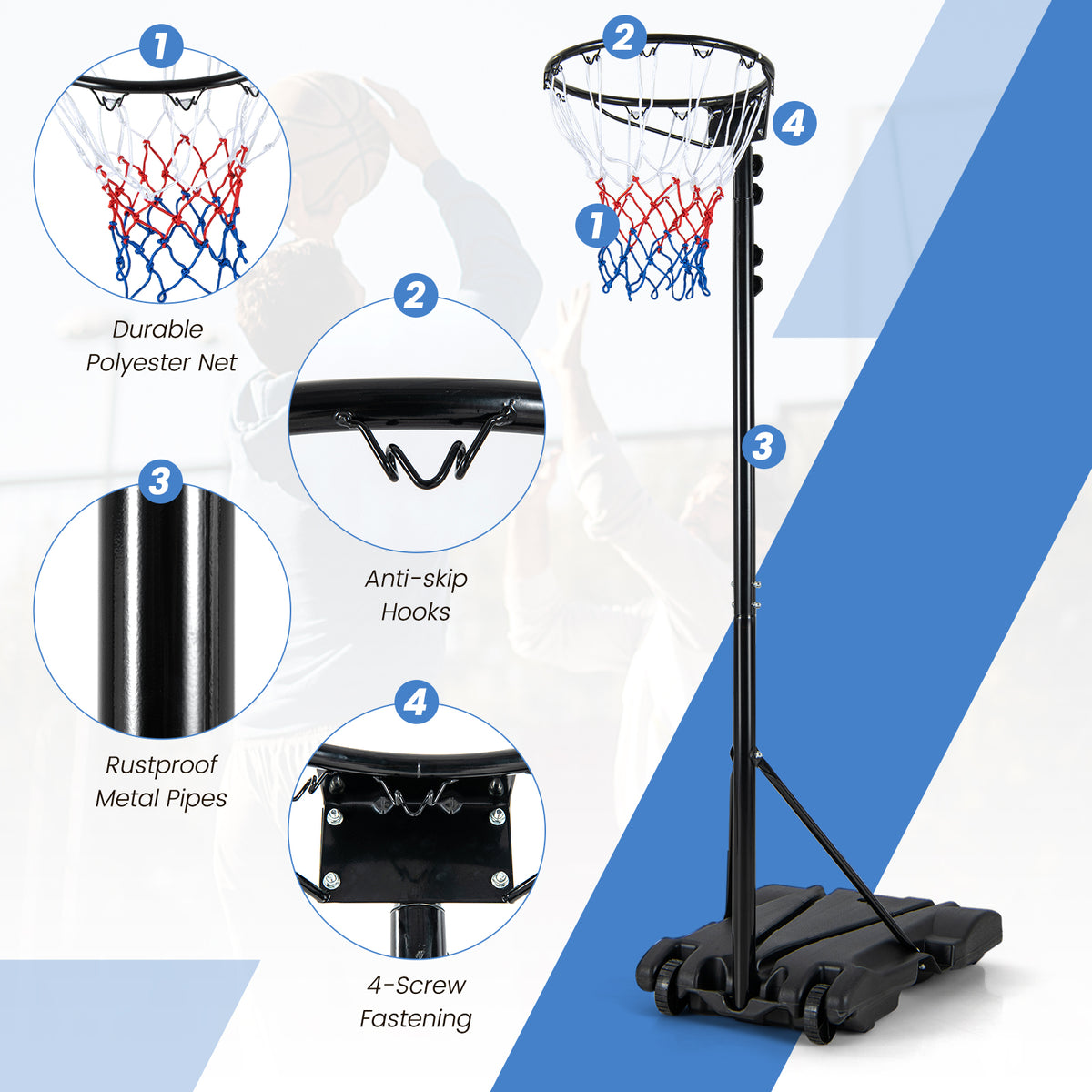 Black Basketball Hoop Stand | Adjustable Height & Fillable Base