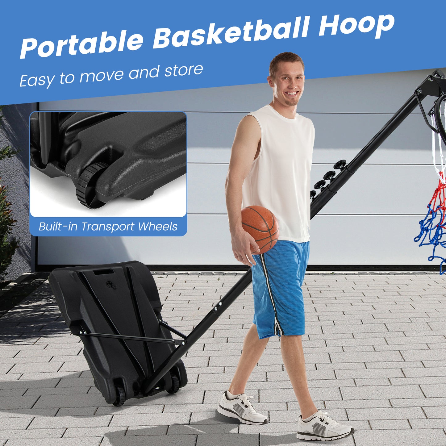 Black Basketball Hoop Stand | Adjustable Height & Fillable Base