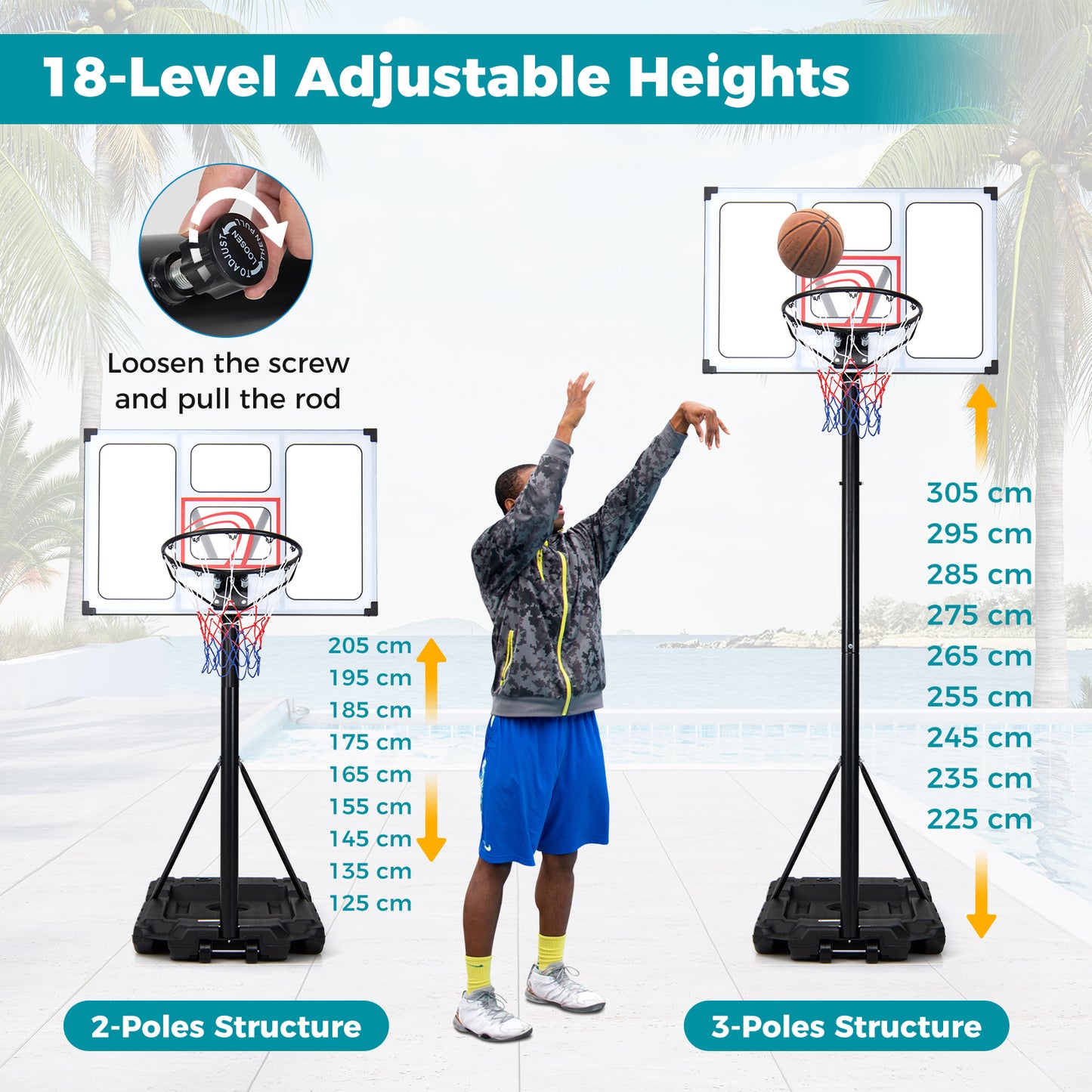 Black Adjustable Basketball Hoop System | 18 Heights & Wheels