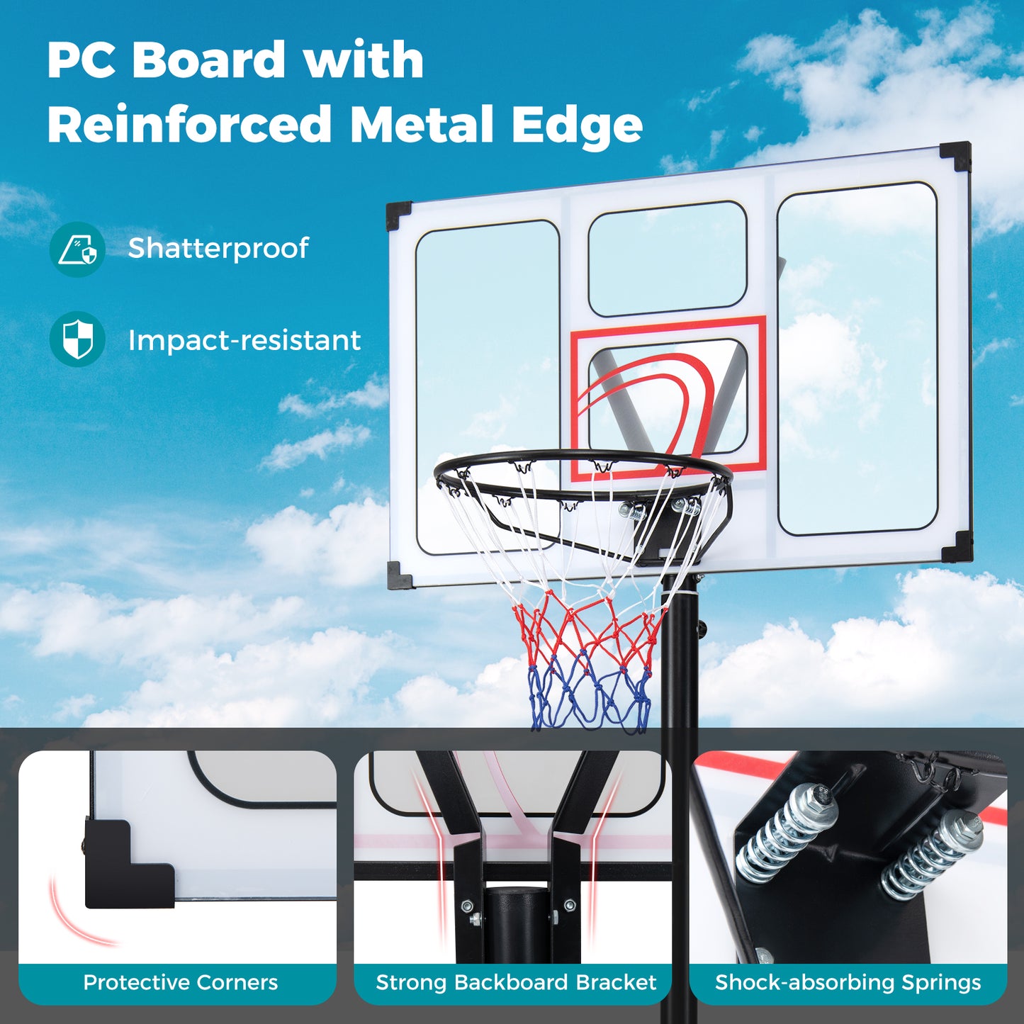 Black Adjustable Basketball Hoop System | 18 Heights & Wheels