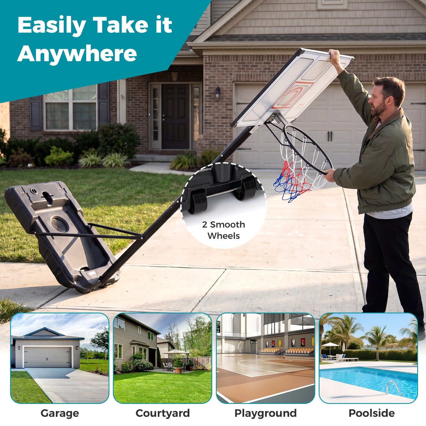 Black Adjustable Basketball Hoop System | 18 Heights & Wheels