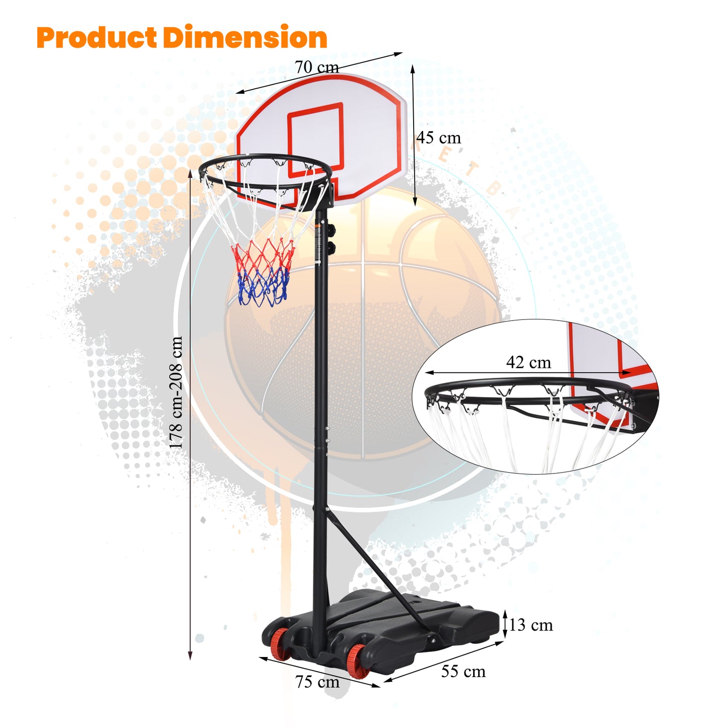 Adjustable Kids Basketball Hoop Stand | Indoor Outdoor With Wheels