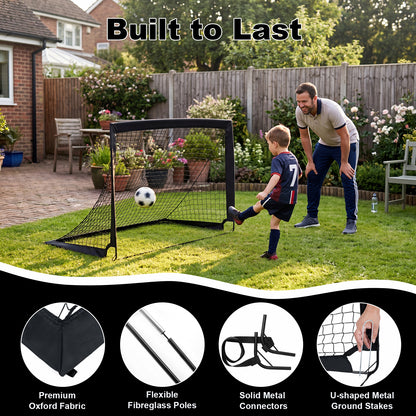 Black Portable Pop-Up Football Goals Set of 2 | 120x92cm
