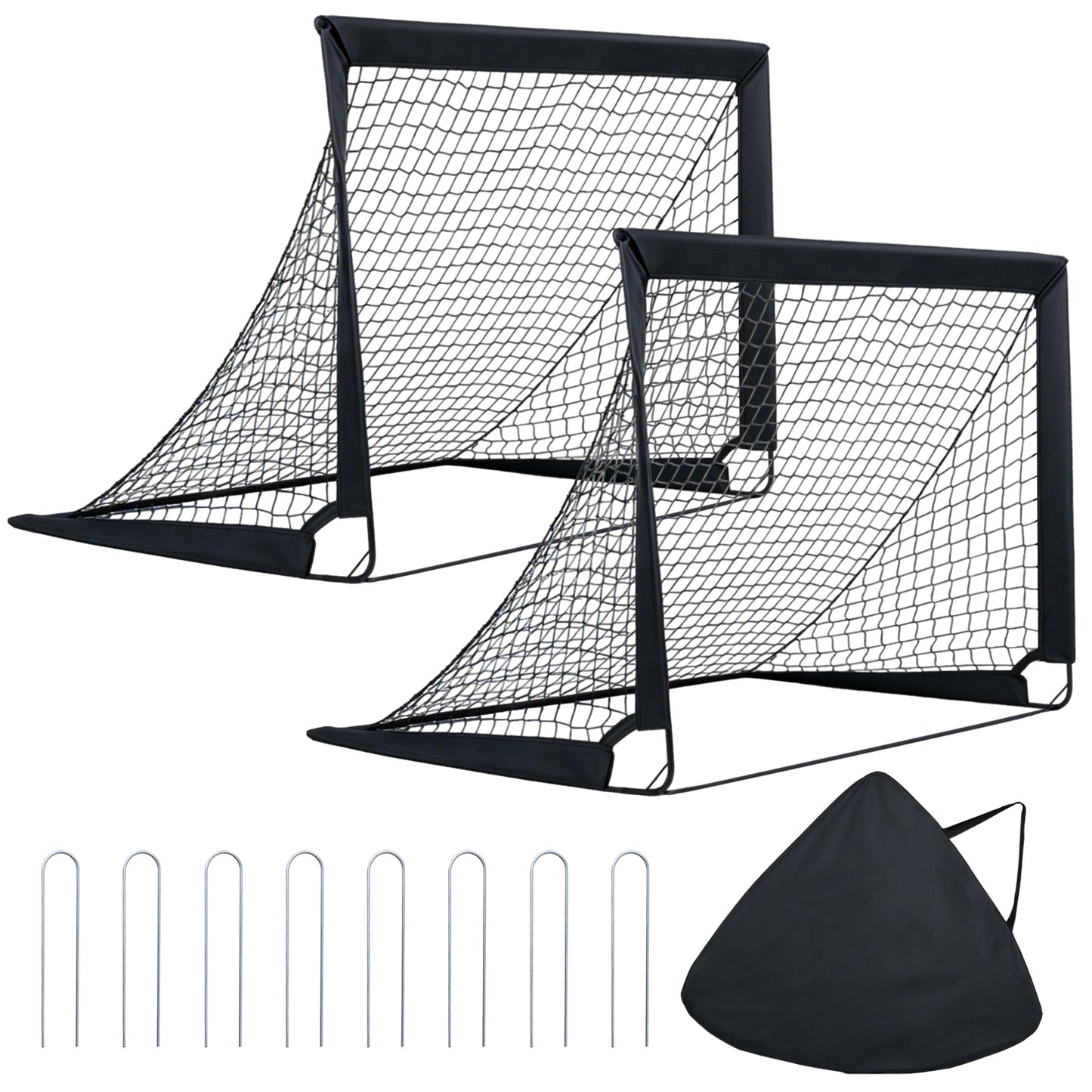 Black Portable Pop-Up Football Goals Set of 2 | 120x92cm