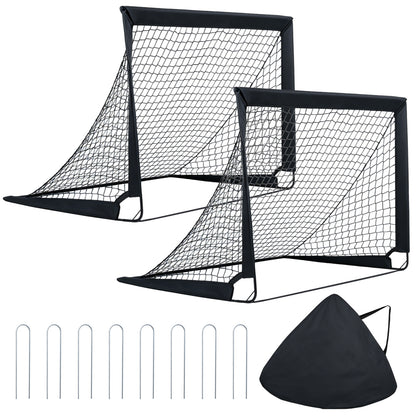Black Portable Pop-Up Football Goals Set of 2 | 120x92cm