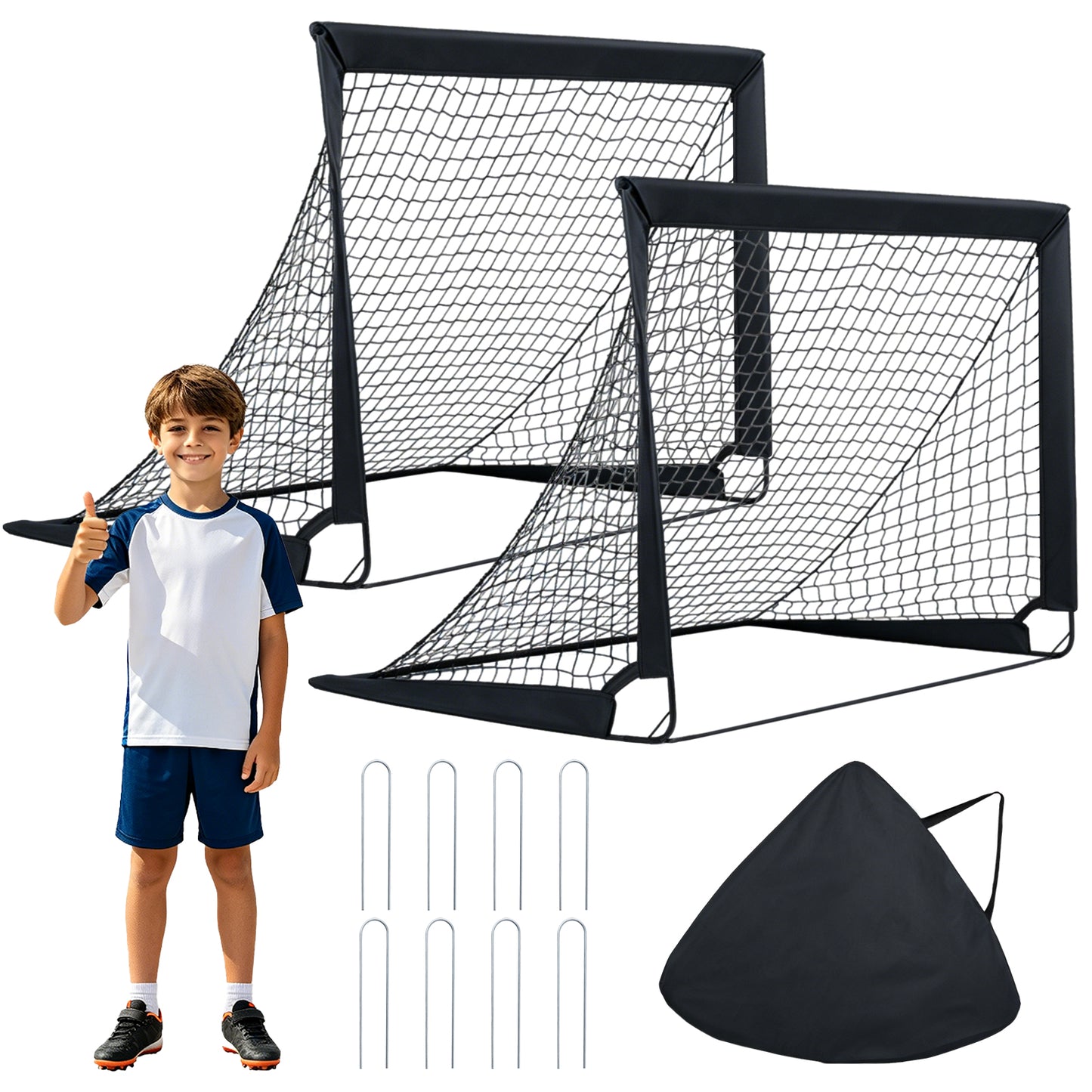 Black Portable Pop-Up Football Goals Set of 2 | 120x92cm