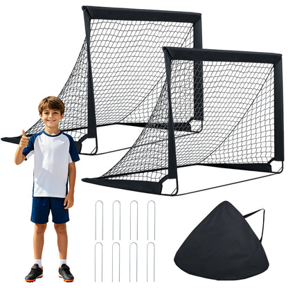 Black Portable Pop-Up Football Goals Set of 2 | 120x92cm