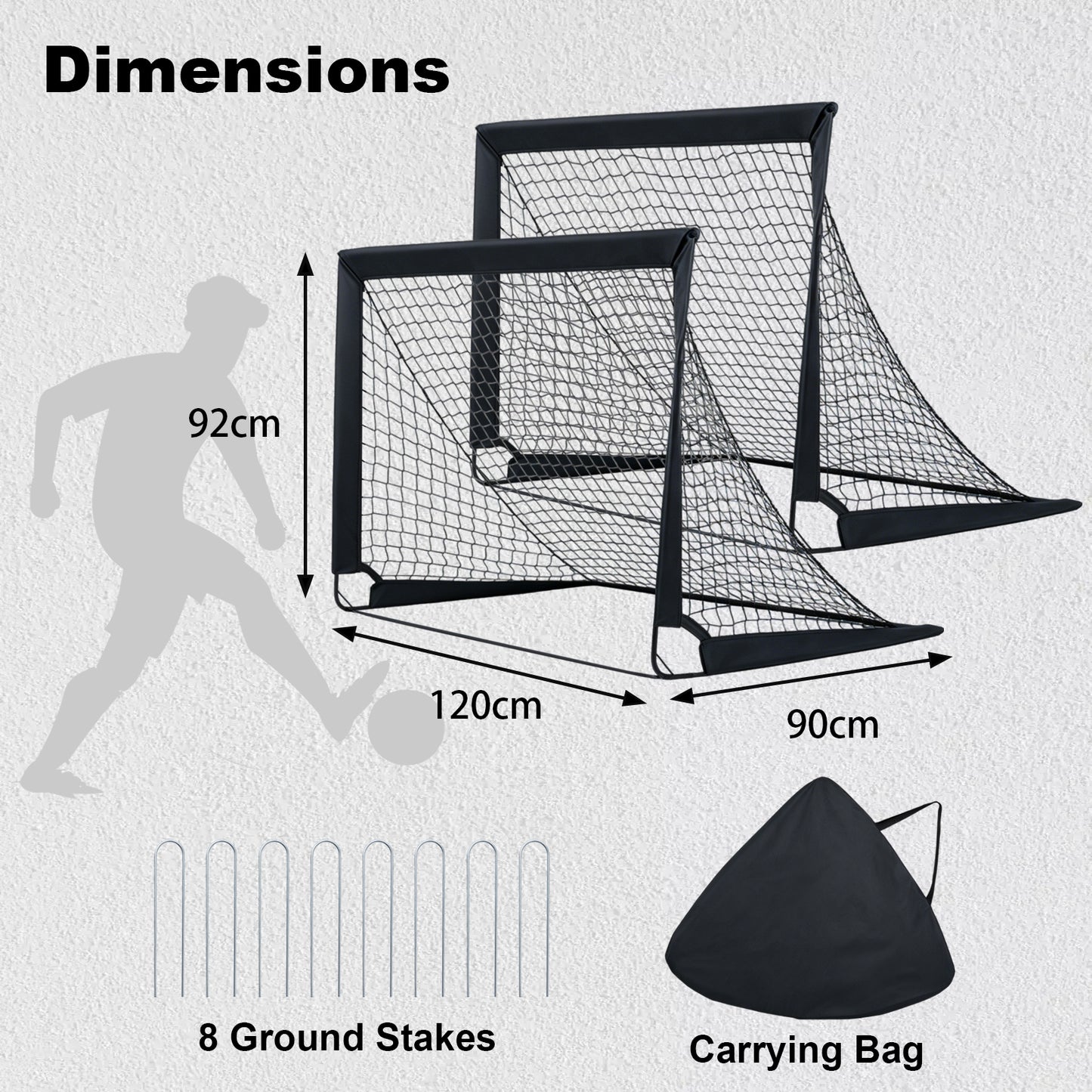 Black Portable Pop-Up Football Goals Set of 2 | 120x92cm