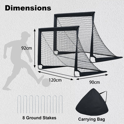 Black Portable Pop-Up Football Goals Set of 2 | 120x92cm