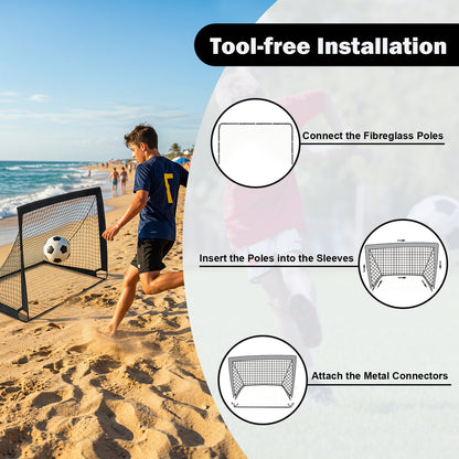 Black Portable Pop-Up Football Goals Set of 2 | 120x92cm
