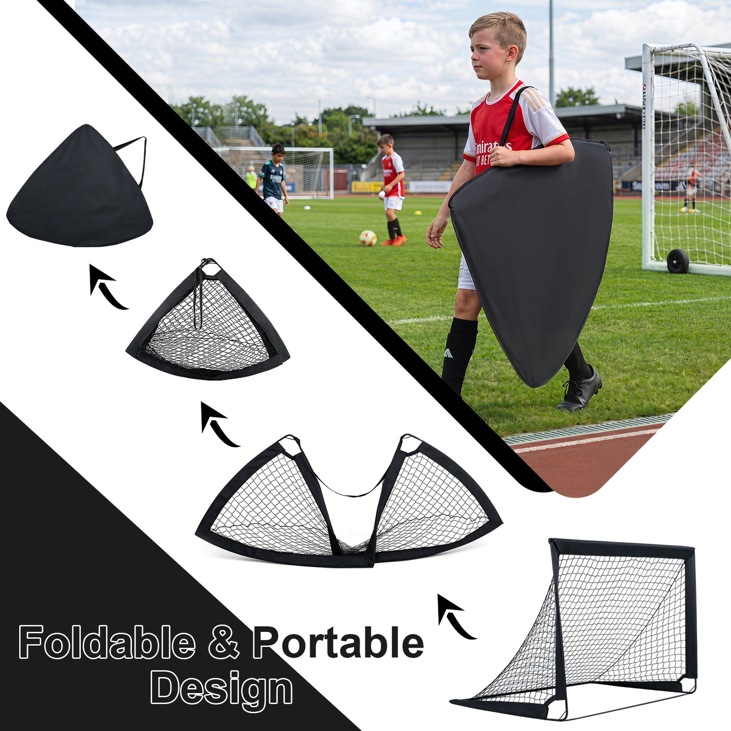 Black Portable Pop-Up Football Goals Set of 2 | 120x92cm