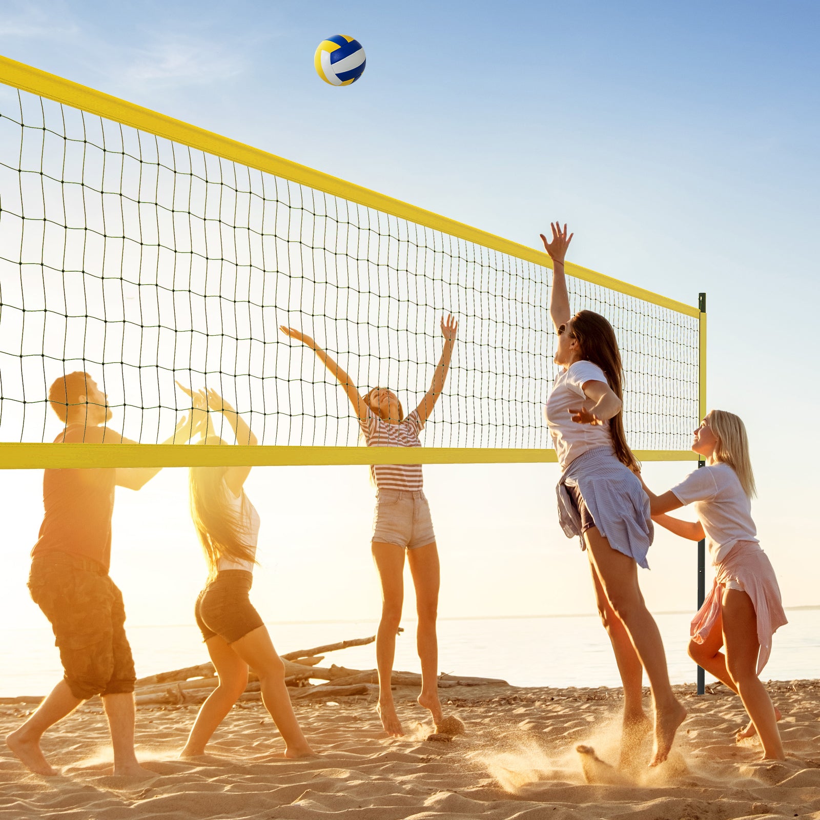 Portable Outdoor Volleyball Net Set with Height Adjustable Poles for Backyard-Yellow