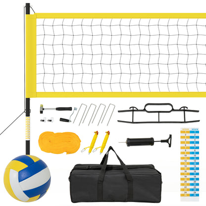 Portable Outdoor Volleyball Net Set With Height Adjustable Poles For Backyard Yellow
