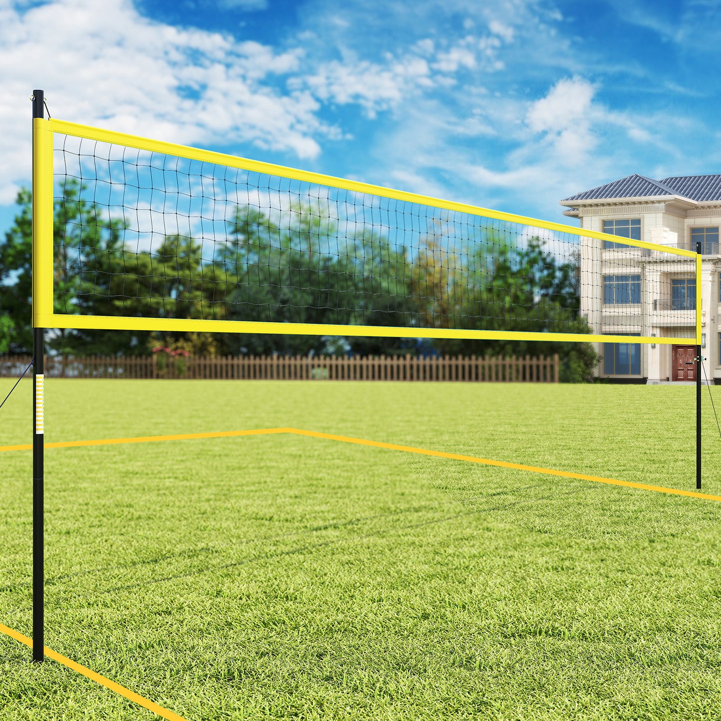 Portable Outdoor Volleyball Net Set With Height Adjustable Poles For Backyard Yellow