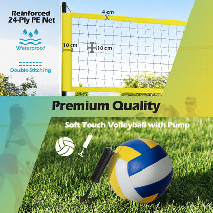 Portable Outdoor Volleyball Net Set With Height Adjustable Poles For Backyard Yellow