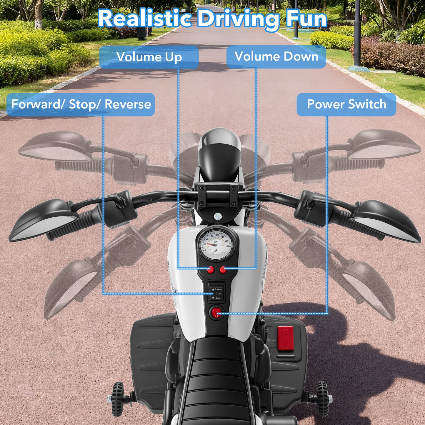 6V Electric Ride On Motorcycle | Training Wheels & Music White