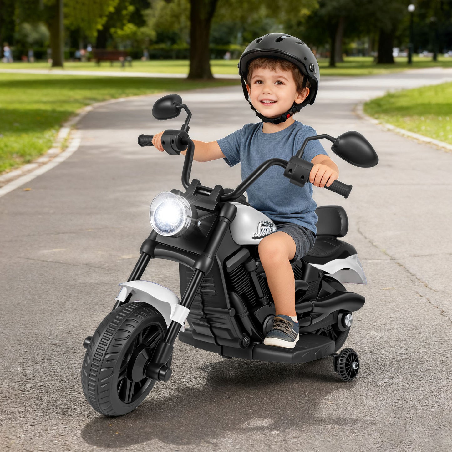 6V Battery Powered Ride on Toy with Detachable Training Wheels and Music-White