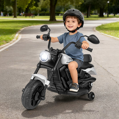 6V Battery Powered Ride on Toy with Detachable Training Wheels and Music-White