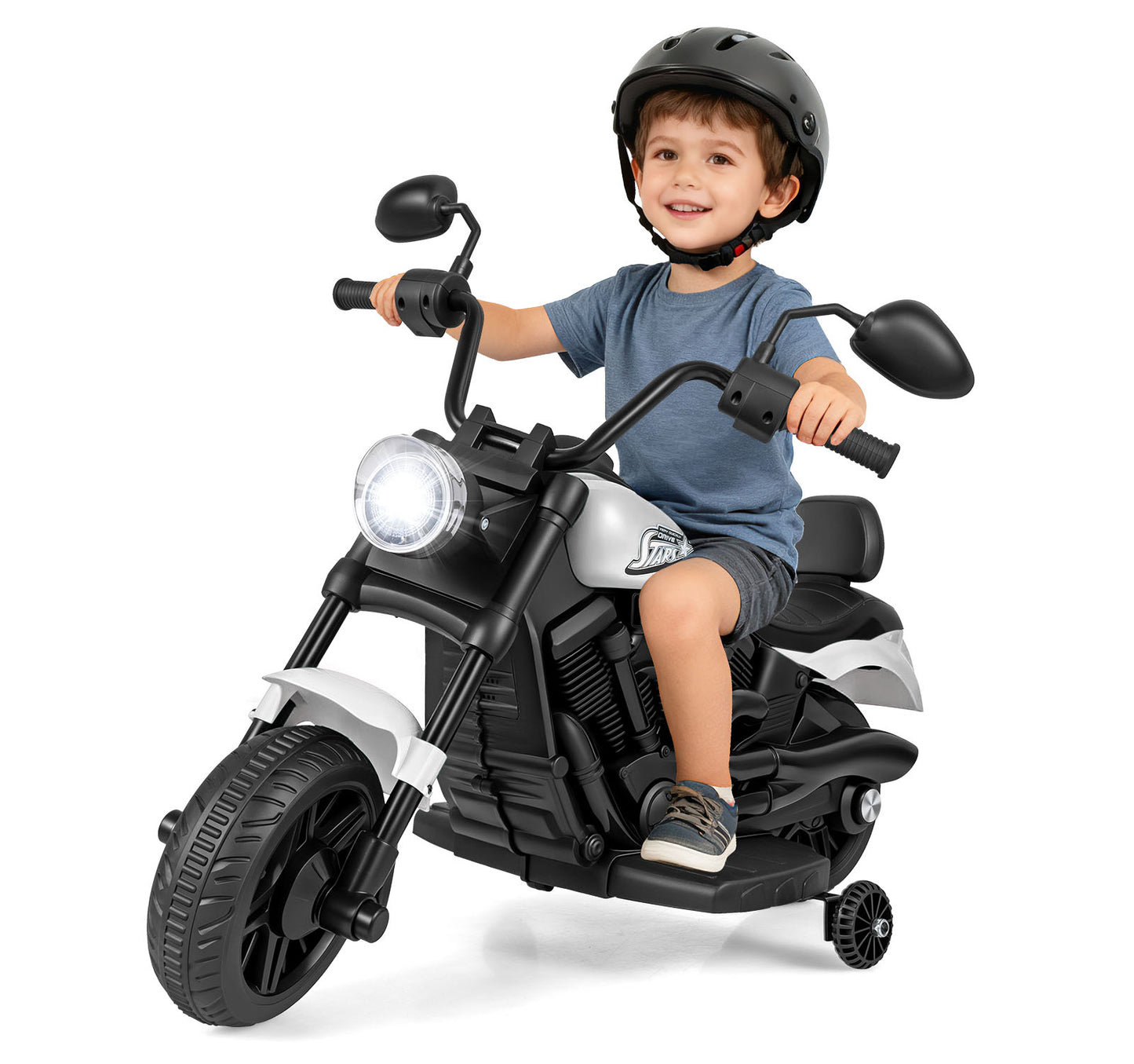 6V Electric Ride On Motorcycle | Training Wheels & Music White