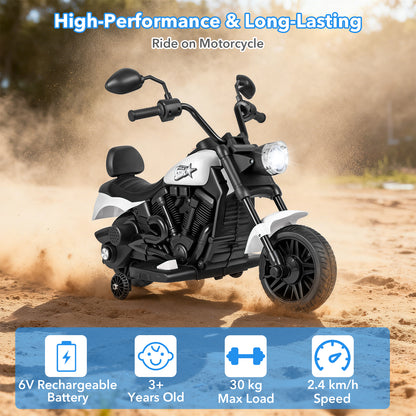 6V Electric Ride On Motorcycle | Training Wheels & Music White