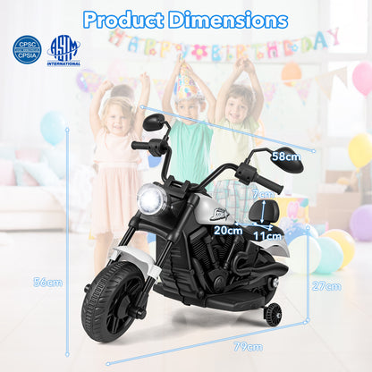 6V Electric Ride On Motorcycle | Training Wheels & Music White